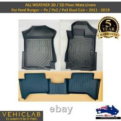 3D / 5D TPE All Weather Floor Mats for Ford Ranger PX PX2 PX3 Dual Cab 2011-2022