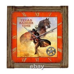 Texas Ranger Time Cowboy With Horse 12 Square Heavy Duty USA Made Metal Clock