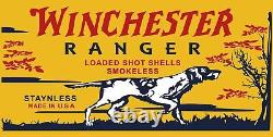 Winchester Ranger Shot Shells Dog 24 Heavy Duty USA Made Metal Clean Adv Sign